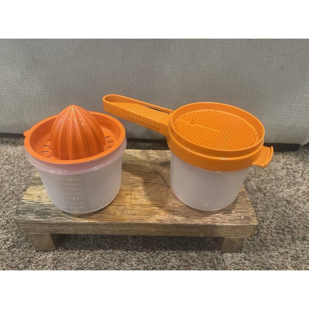 Vintage Tupperware Orange Juicer & Sift-It Sifter w/ 16oz Containers